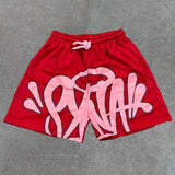 Casual Retro Hip Hop Print Drawstring Shorts for Men & Women - Y2K-Inspired Cotton Blend, Machine Washable, Streetwear Fashion