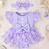 Baby Girl Clothes Cap Sleeve Butterfly Applique Romper Dress+Headband