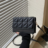 Black Minimalist Mini Square Shoulder Bag, All-Match Argyle Pattern Flap Crossbody Bag For Women