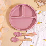 TYRY.HU 3pcs Baby Feeding Set Made of 100% Silicone, Featuring a Divided Suction Plate, Ideal for Baby-Led Weaning, Including Plates And Utensils, Suitable for Outdoor Dining, Camping, And As Gifts for Christmas, Halloween, A