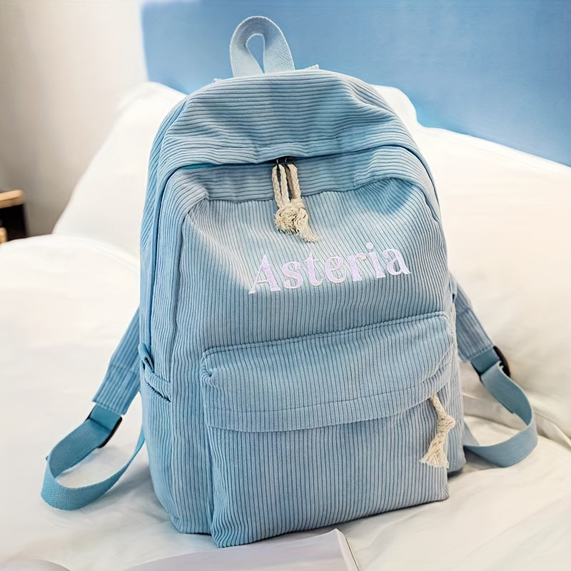 Personalized Embroidered Name Corduroy Backpack, School Bag
