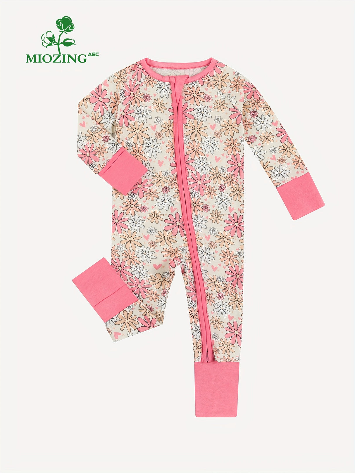 Adorable Sunshine Baby Girl Long Sleeve Bodysuit - Soft Bamboo Fabric, Comfy Zipper Design, Vibrant Sun Flower Print, Perfect for Newborns - Easy Care, Breathable, and Gentle on Skin