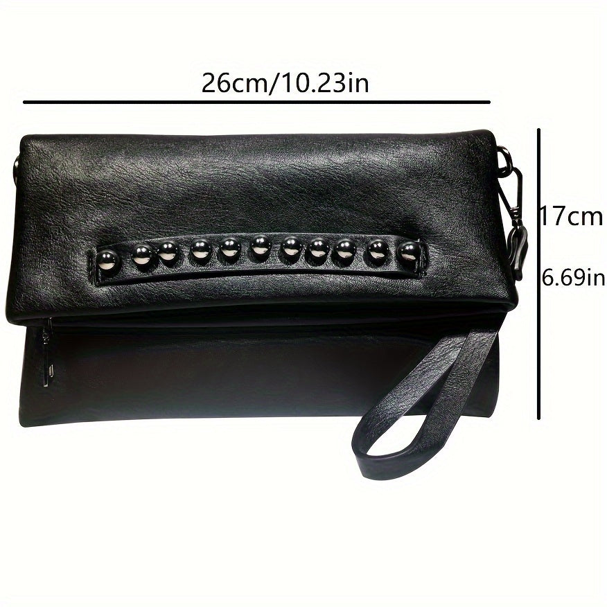 Punk Edge Rivet Clutch Bag - Chic Chain Crossbody - Durable Synthetic Leather Flap Purse for Fashionistas
