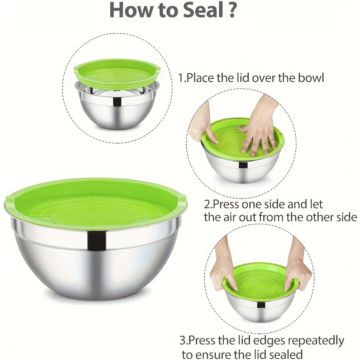 Mixing Bowls With Airtight Lids Set, 26PCS Stainless Steel Bowls With Grater Attachments, Non-Slip Bottoms & Kitchen Gadgets Set
