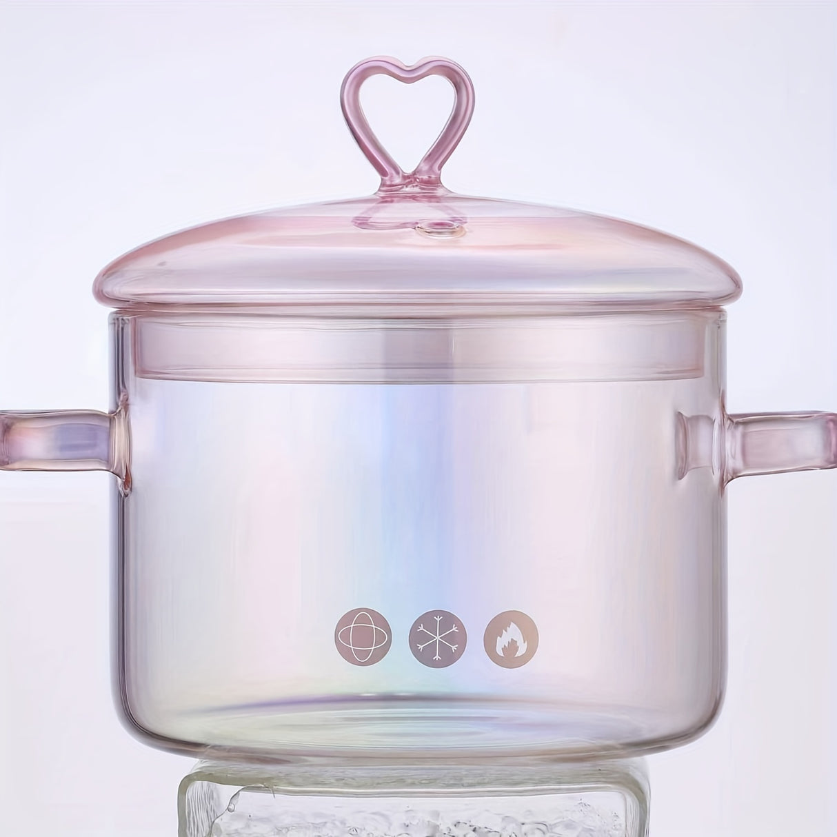50.72oz High Borosilicate Glass Cooking Pot with Lid and Handles, Suitable for Stove Cooking, Clear and Semi-Transparent Pink