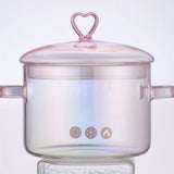 50.72oz High Borosilicate Glass Cooking Pot with Lid and Handles, Suitable for Stove Cooking, Clear and Semi-Transparent Pink