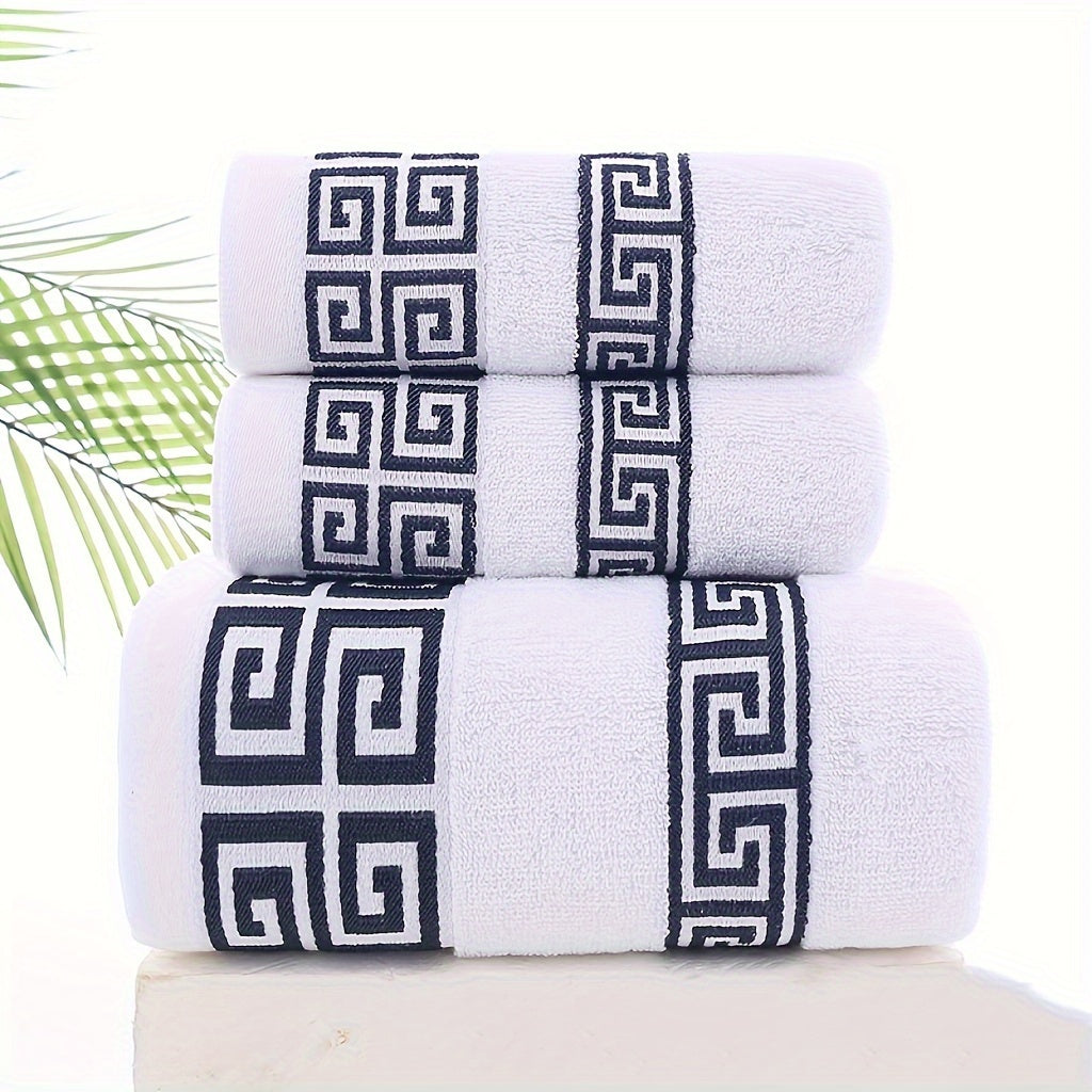 3-Piece Cotton Towel Set - Contemporary Embroidered Design, Super Absorbent Knit Fabric Bath and Hand Towels, Space-Themed 400 GSM Luxury Bathroom Essentials (1 Bath Towel, 2 Hand Towels)