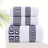 3-Piece Cotton Towel Set - Contemporary Embroidered Design, Super Absorbent Knit Fabric Bath and Hand Towels, Space-Themed 400 GSM Luxury Bathroom Essentials (1 Bath Towel, 2 Hand Towels)