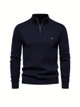 Men's Casual Cotton Warm Slightly Stretch Half Zipper Stand Collar Pullover Sweater For Men Fall Winter