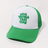Printed Mesh Trucker Hat Good Things Take Time Color Block Baseball Cap Unisex Simple Breathable Dad Hats For Women Men