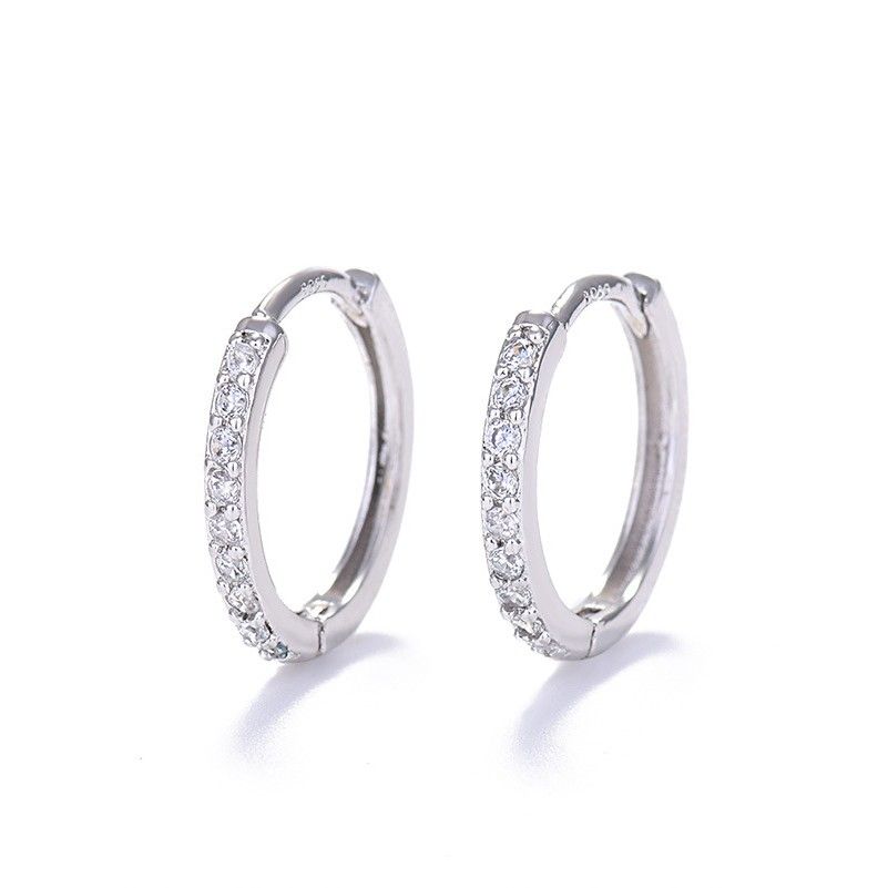 Sterling Silver White Gold Plated Hoop Earrings with Needle Drill Design, Nickel-Free