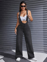 Women'S Clothing For Autumn And Summer, Women'S Summer Wear, Women'S Denim, Overalls, Adjustable Shoulder Straps, Loose Straight Legs, Wide-leg Denim Jumpsuits, Loose Jumpsuits