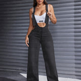 Women'S Clothing For Autumn And Summer, Women'S Summer Wear, Women'S Denim, Overalls, Adjustable Shoulder Straps, Loose Straight Legs, Wide-leg Denim Jumpsuits, Loose Jumpsuits