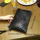 Trendy Punk Rivet Wristlet Clutch Bag for Women, Classic PU Leather Handbag