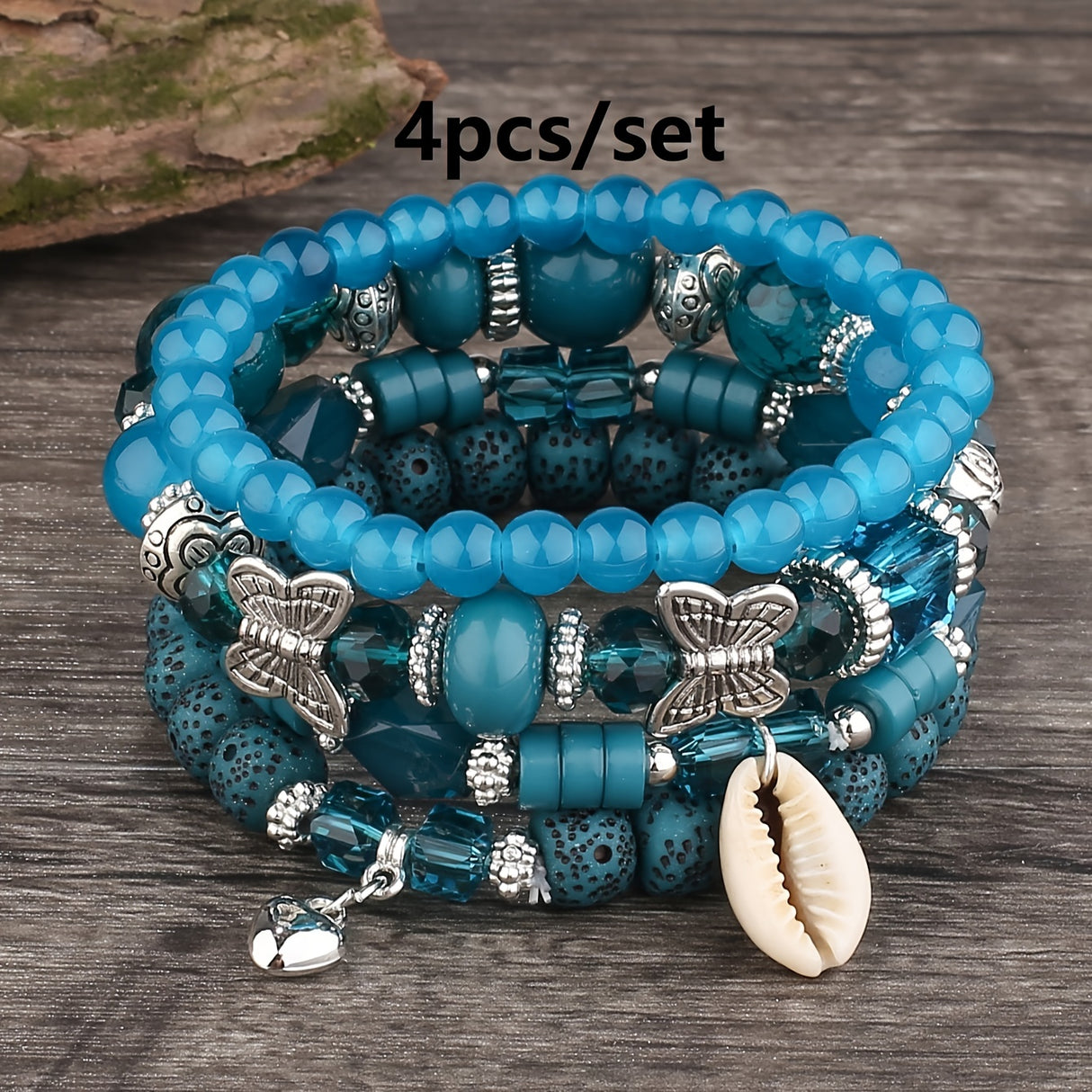 3pcs/set Vibrant Bohemian Butterfly Pendant Tassel Beaded Elastic Multi-Layer Acrylic Bracelets - Stylish Boho Accessories for Men and Women - Perfect Daily Decoration, Gift for Family, Friends, Boyfriends, and Girlfriends on