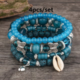 3pcs/set Vibrant Bohemian Butterfly Pendant Tassel Beaded Elastic Multi-Layer Acrylic Bracelets - Stylish Boho Accessories for Men and Women - Perfect Daily Decoration, Gift for Family, Friends, Boyfriends, and Girlfriends on