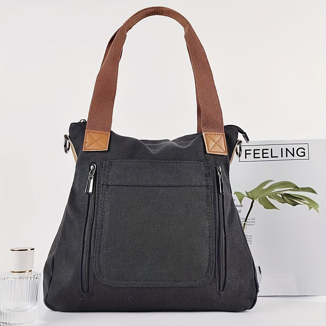 Large Capacity Canvas Tote Bag, Durable Lightweight Crossbody Bag, Casual Practical Commuter Bag