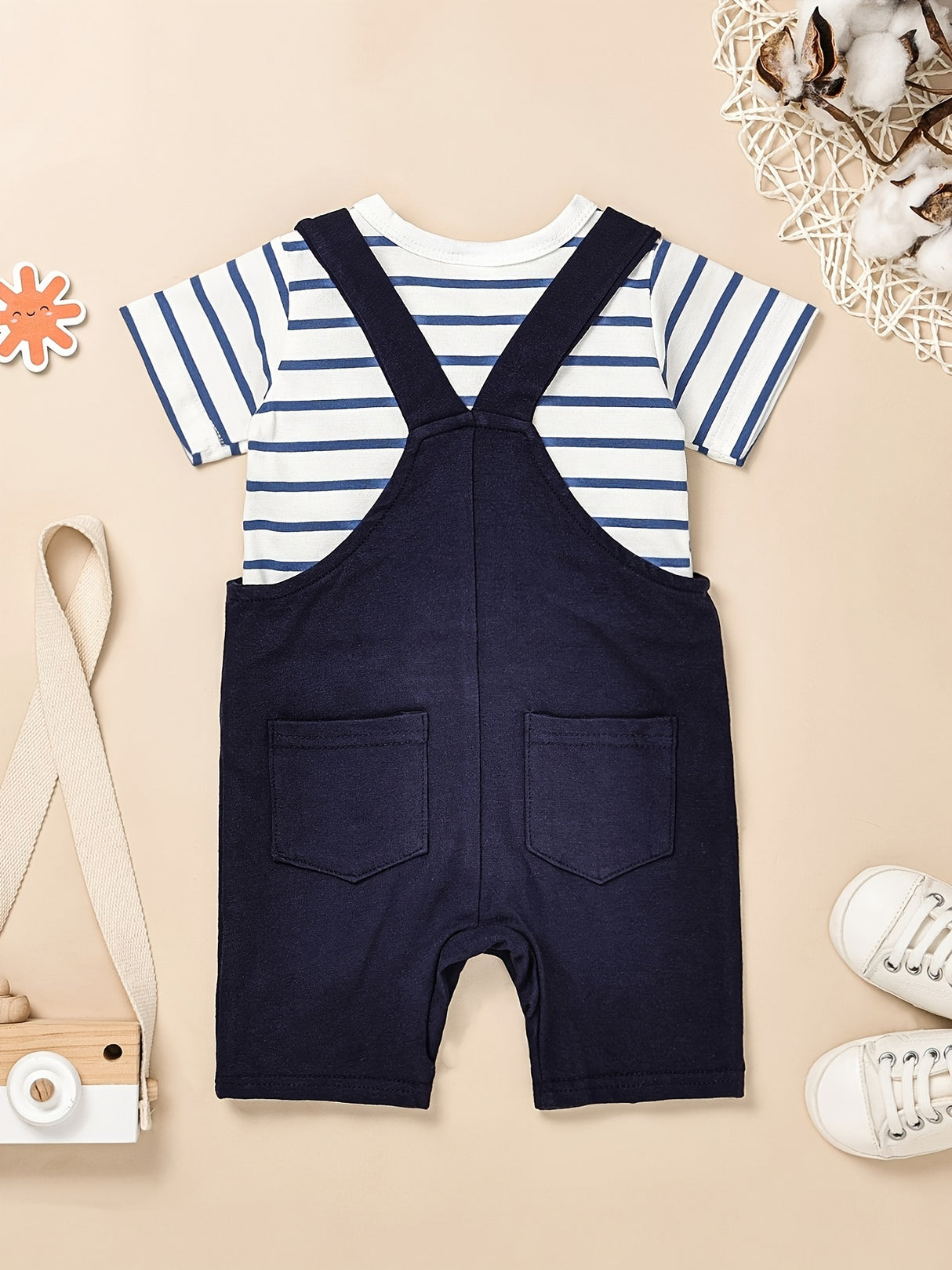 CETEPY Toddler Baby Boys Clothes Summer Outfits Short Sleeve Suspender Trousers Jumpsuit Animals Pattern Tops Pants Sets 0M-18M