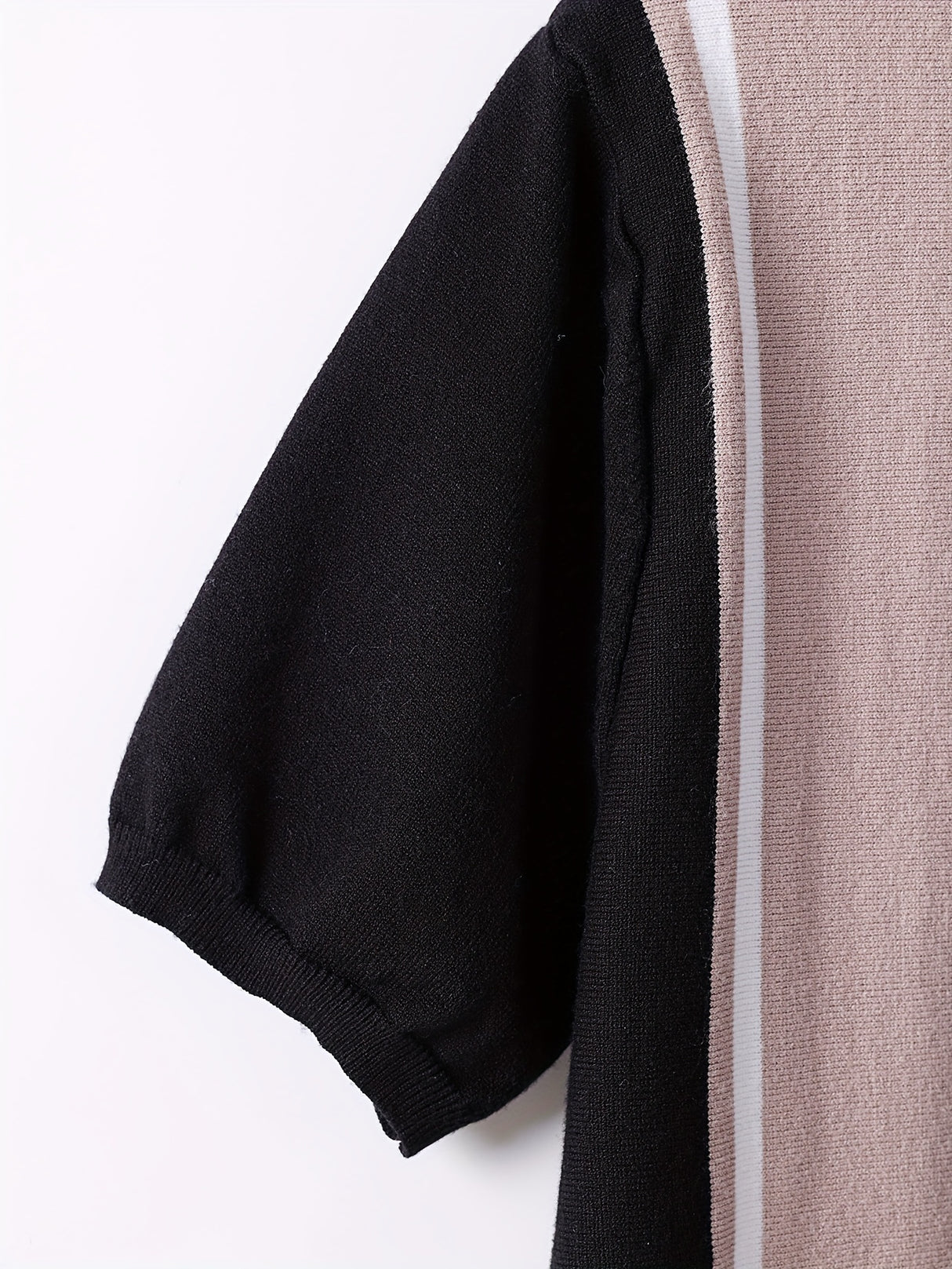 Color Block Chic Knit Shirt, Men's Casual Crew Neck High Stretch V-Neck Pullover Sweater For Men Spring Fall