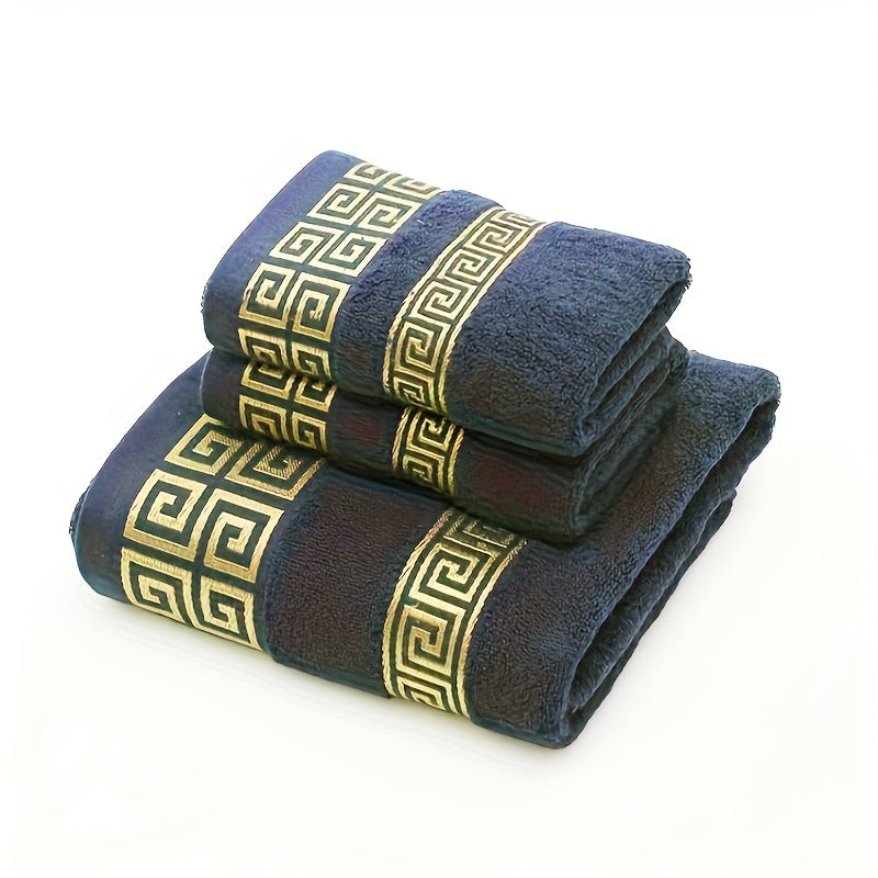 3-Piece Cotton Towel Set - Contemporary Embroidered Design, Super Absorbent Knit Fabric Bath and Hand Towels, Space-Themed 400 GSM Luxury Bathroom Essentials (1 Bath Towel, 2 Hand Towels)