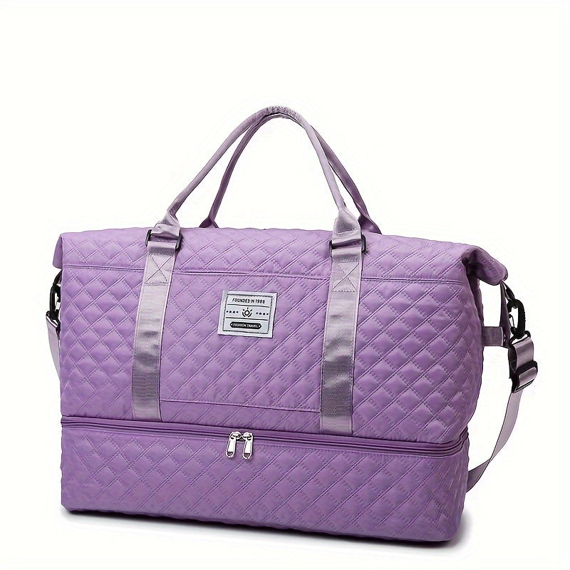 Large Capacity Travel Duffel Bag in Oxford Fabric, Portable Sports Gym Storage Bag, Weekend Overnight Bag for Women