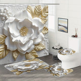 1/4pcs Luxurious 3D Floral Pattern Shower Curtain Set - Waterproof, Non-Slip, Easy-to-Clean Bathroom Essentials with 12 Hooks, U-Shape Toilet Mat, Toilet Lid Cover Pad - Complete Bathroom Decor Solution for a Relaxing Oasis