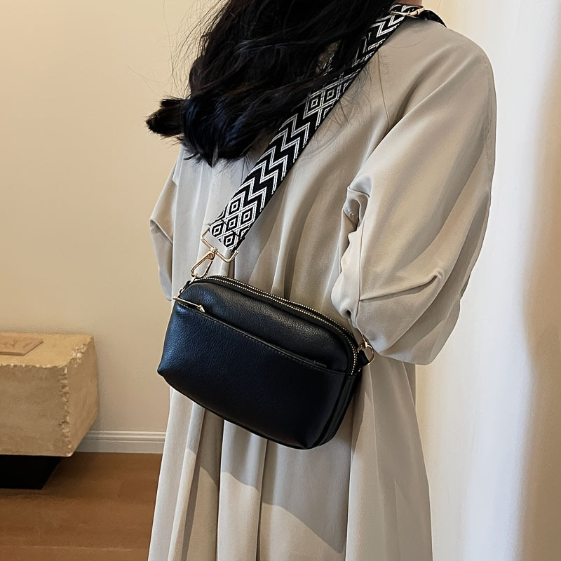 Mini Crossbody Bag For Women, Square Purse With Wide Shoulder Strap, Stylish PU Leather Shoulder Bag