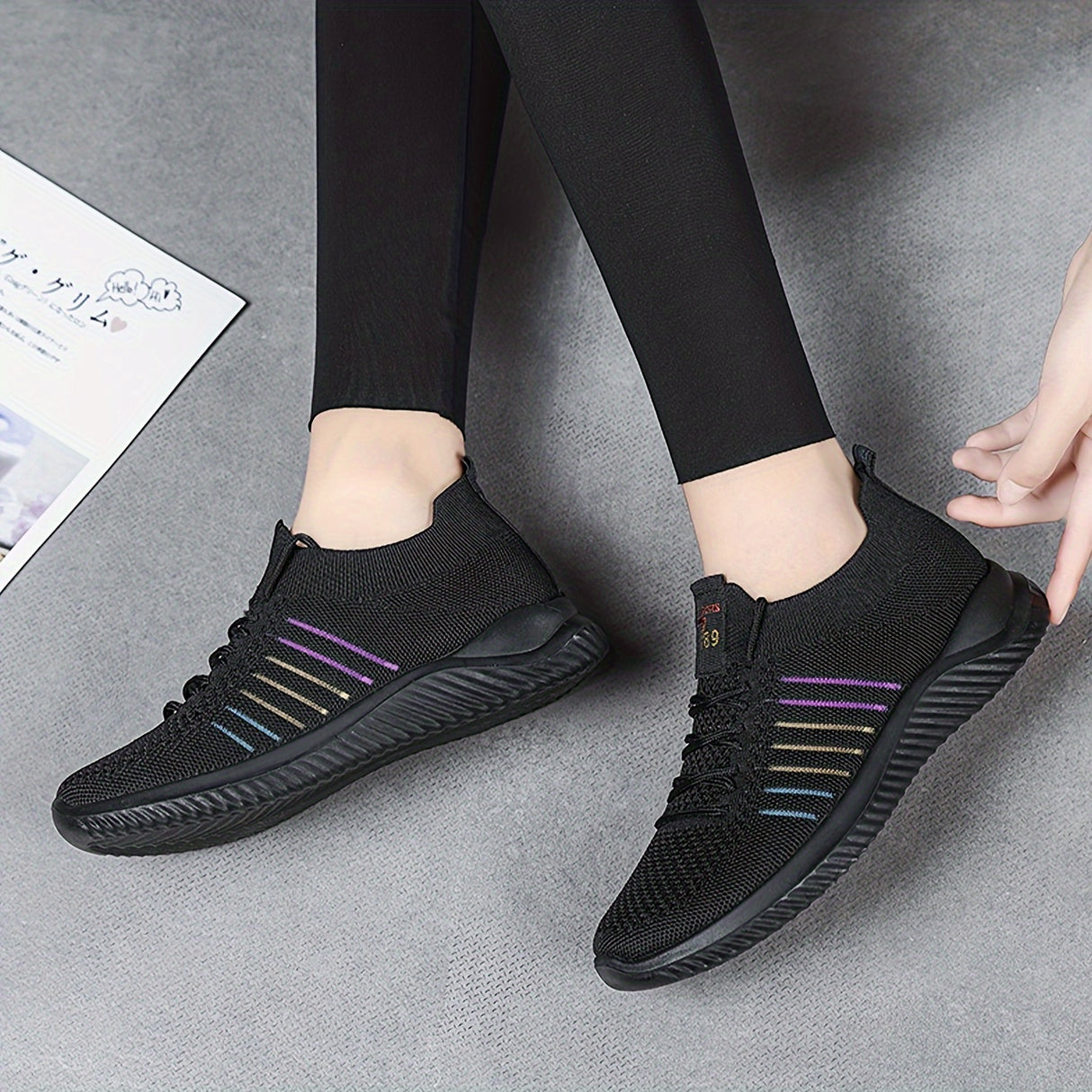 Womens Lightweight Lace Up Running Shoes - Fashionable Ventilated Striped Design - Durable Outdoor Walking Sneakers for Casual Daily Wear