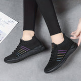 Womens Lightweight Lace Up Running Shoes - Fashionable Ventilated Striped Design - Durable Outdoor Walking Sneakers for Casual Daily Wear