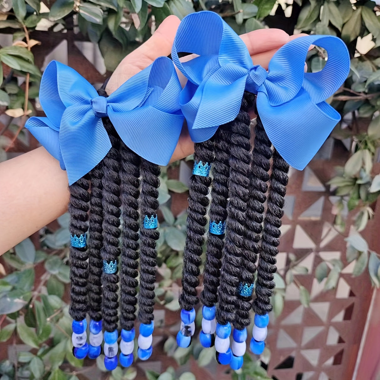 2pcs Delicate Braided Ponytail Hair Extensions - Exquisite Beads Decorations, Twist Dreadlocks Design, Stylish Ponytails, Adorable Hair Bows - Perfect for Girls and Young Women, Ideal for Casual Daily Wear, Leisure Activities