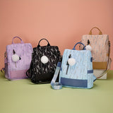 Pompom Decor Anti-Theft Travel Backpack Purse For Women - Floral Print Shoulder Bag - School Bag