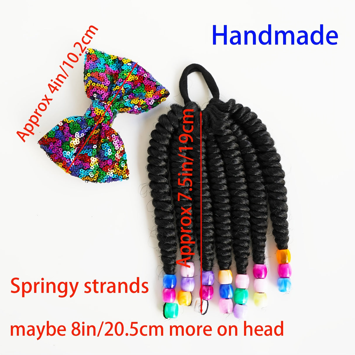 2pcs Delicate Kids Ponytail Extensions, Braids With Beads, Sweet Hair Extension With Elastic Tie, Twist Ponytails With Hair Bows Butterflies, Cute Pigtail, Beautiful Wig For Girls Casual Leisure Party Supplies, Gift Stage Per