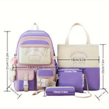 New casual backpack women's four-piece backpack backpack Korean version contrasting simple and versatile canvas school bag