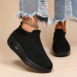 All-Season Women's Lightweight Sneakers - Stabilizing Air Cushion, Slip-On Running Shoes in Sleek Black