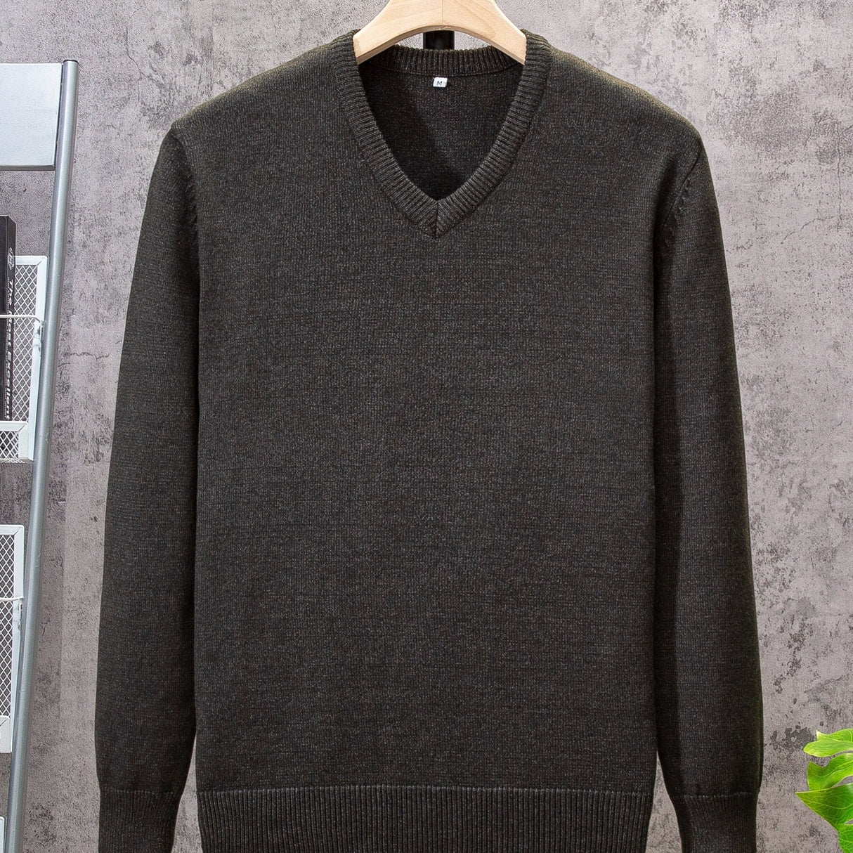 All Match Knitted Solid Sweater, Men's Casual Warm Slightly Stretch V Neck Pullover Sweater For Men Fall Winter