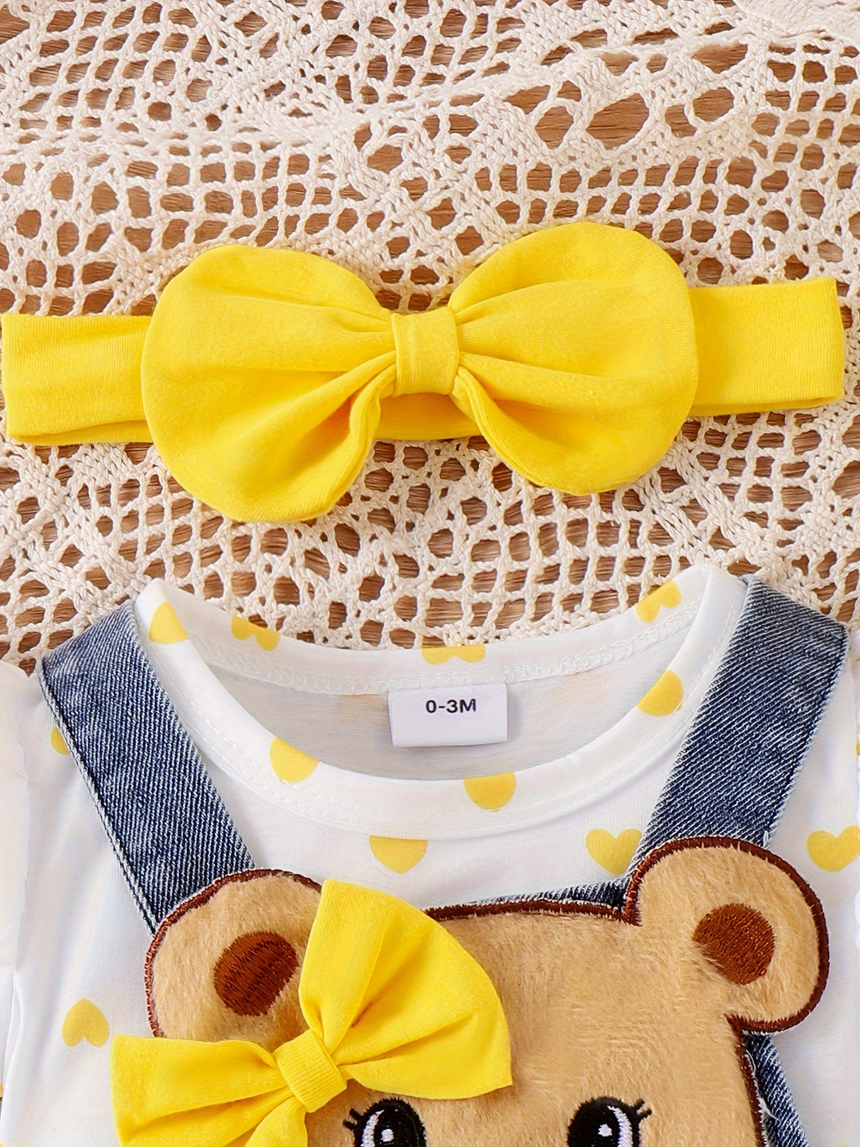 Baby Girl Outfit Summer Cute Strap Dress Set Headknot + Love Printed Climbing Clothes + Cowboy Bear Embroidered Strap Dress Three Piece Set With 0-18 Months, for Outdoor
