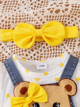 Baby Girl Outfit Summer Cute Strap Dress Set Headknot + Love Printed Climbing Clothes + Cowboy Bear Embroidered Strap Dress Three Piece Set With 0-18 Months, for Outdoor