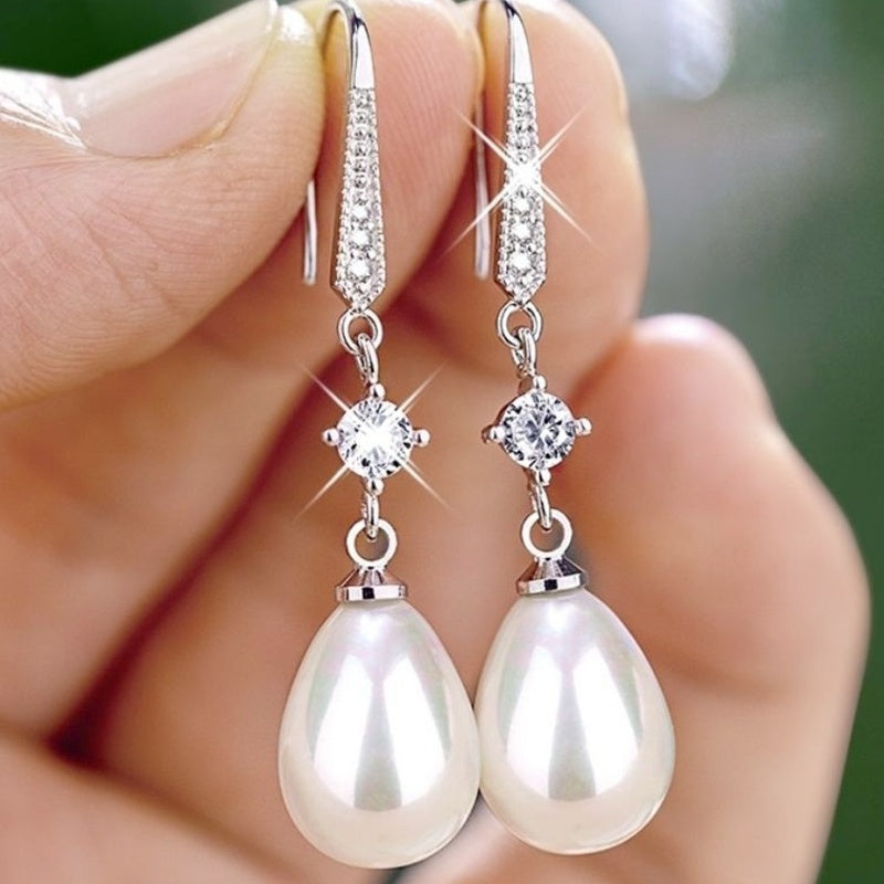 Elegant Ladies Imitation Pearl Pendant Dangle Earrings Bridal Romantic EngaSynthetic Gemstoneent Jewelry Anniversary Gift Jewelry