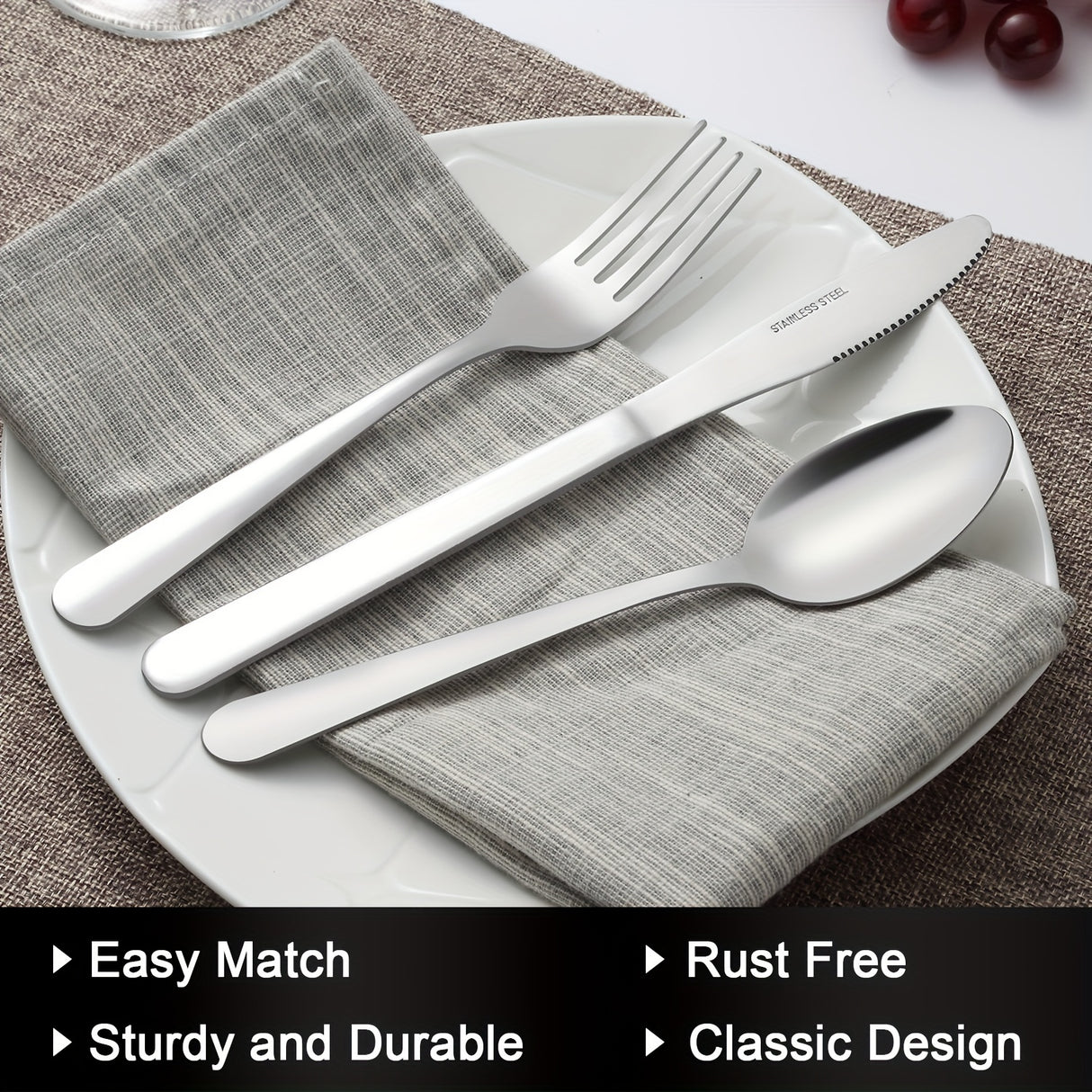 40/60pcs Stainless Steel Silverware Set, Western Food Utensils, Dinner, Supplies Including Knives, Forks, Spoons, Restaurants, Hotels, Family Birthday, Wedding, Outdoor Events, Independence Day, Christmas Party Gifts, Can Be
