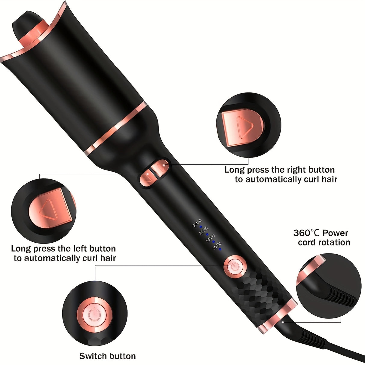 1" Large Ceramic Ionic Automatic Hair Curler - Rotating Barrel, 4 Temperature Settings, 3 Timer Options, Dual Voltage, Spin Iron for Hair Styling with Easy-to-Use Interface and Advanced Safety Features (Upgrade)