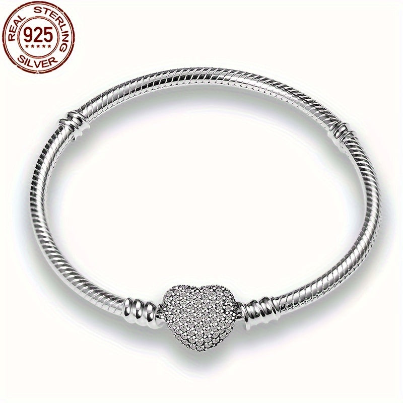 925 Silver Everlasting Heart Bracelet Fit Charm Bead DIY Bracelets Women Jewelry For women Gift Silver Gram Weighs 0.35 oz