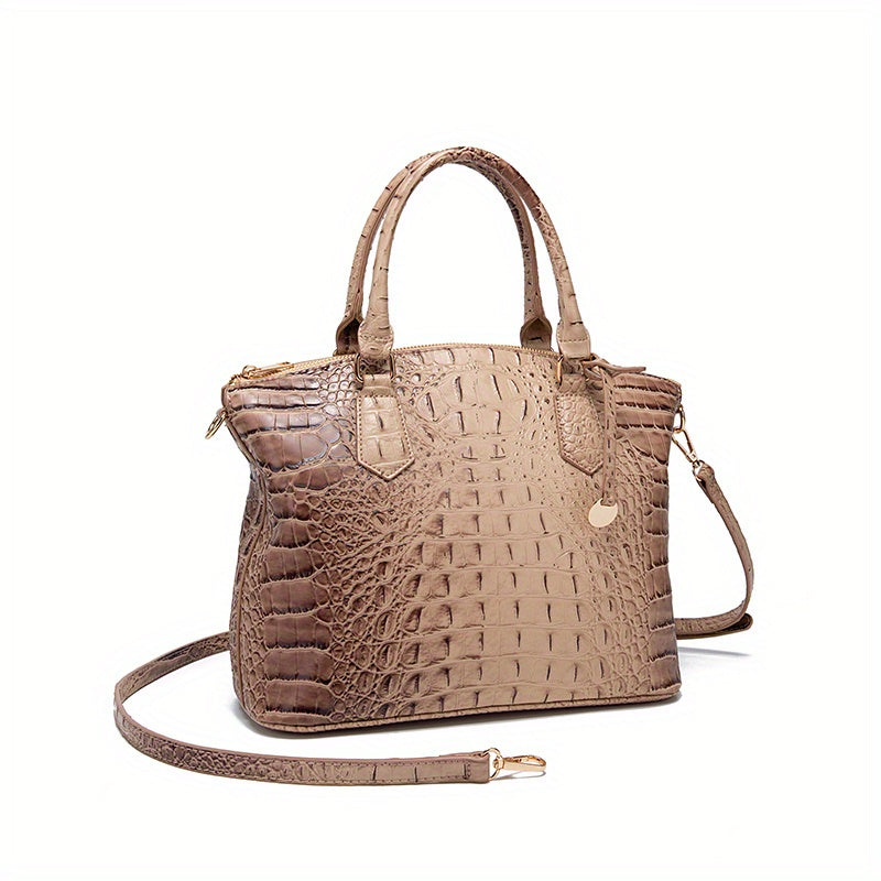 Fashion-Forward Crocodile Pattern Tote Bag - Double Handle Work Purse with Secure Zipper Closure - Perfect for Stylish, Professional Women - A Trendy Daily Accessory
