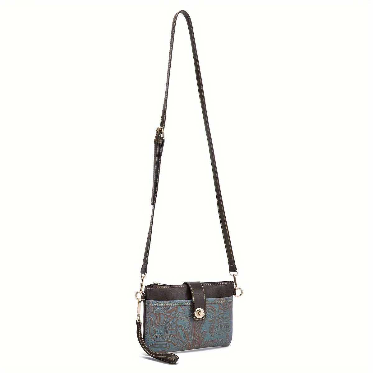 Exquisite Embossed Western Clutch Bag - Versatile Crossbody or Wristlet - Timeless Retro Style for Fashion-Forward Women