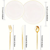 50pcs, Golden Plastic Silverware, Luxury Golden Plastic Cutlery, Heavy Weight Golden Plastic Flatware, Golden Utensils Set Disposable Include Golden Forks, Golden Spoons, Golden Knives For Party