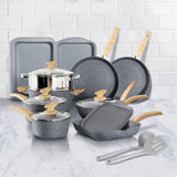 Mix Patio 17 Pieces Induction Cookware Set, Green Granite Pots And Pans Set, Nonstick Cooking Pans Set (Blue-grey)