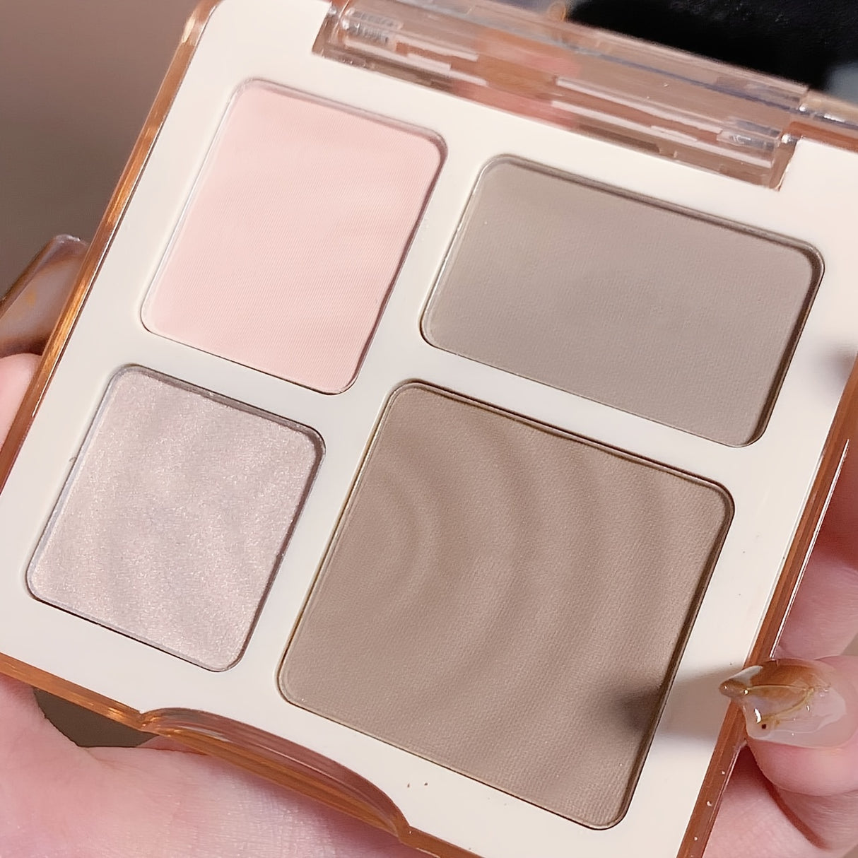 4 Colors JU DUO Warm/ Cold Matte Shimmer Color Facial Pressed Powder Highlighter Contour Nose Shadow Palette