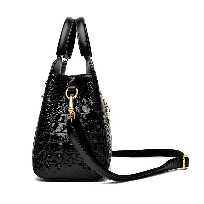 Premium Luxury Crocodile Pattern Handbag - Timeless Vintage Satchel for Women - Stylish Top Handle, Versatile Shoulder & Crossbody Bag - A Fashion Must-Have for Daily Wear