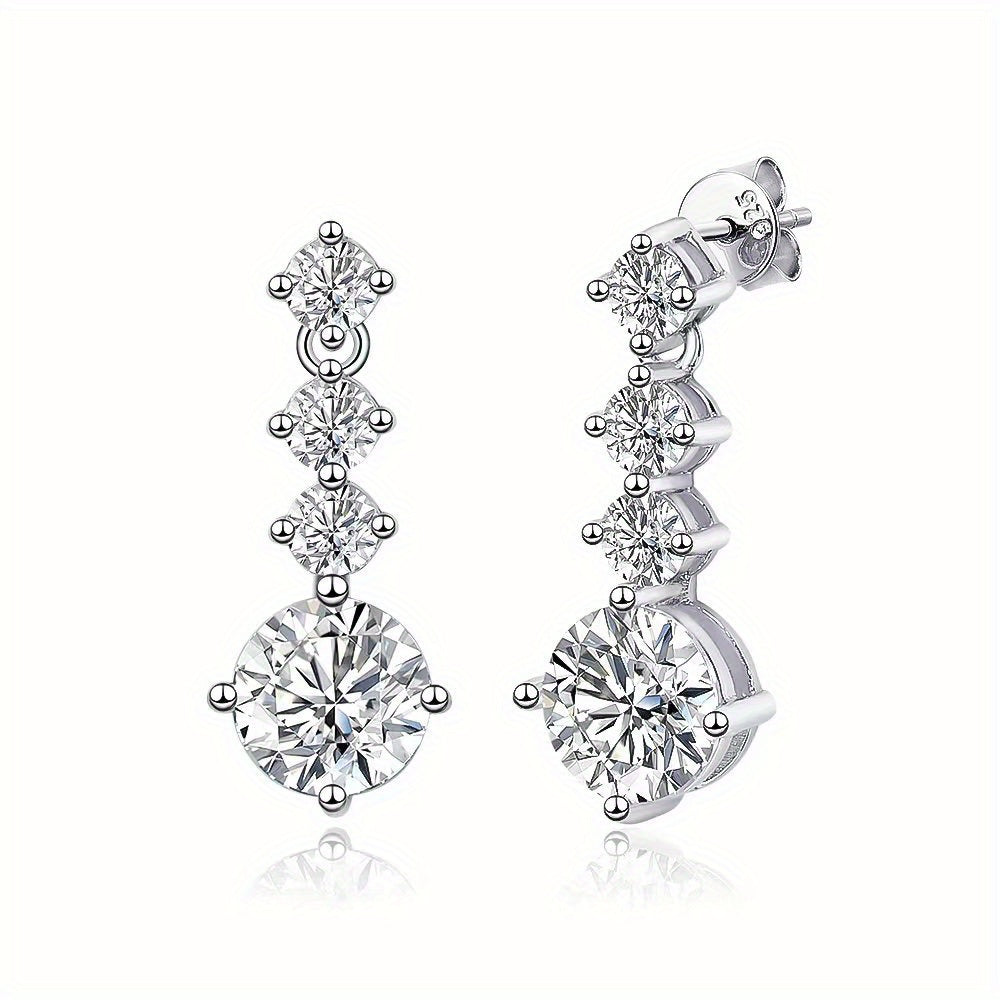 Luxurious 925 Sterling Silver Moissanite Round Shape Tassel Earrings - Dazzling Proposal, Engagement, Wedding, Anniversary, and Birthday Gift for Women - Hypoallergenic, Nickel-Free, and Comfortable to Wear