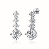 Luxurious 925 Sterling Silver Moissanite Round Shape Tassel Earrings - Dazzling Proposal, Engagement, Wedding, Anniversary, and Birthday Gift for Women - Hypoallergenic, Nickel-Free, and Comfortable to Wear