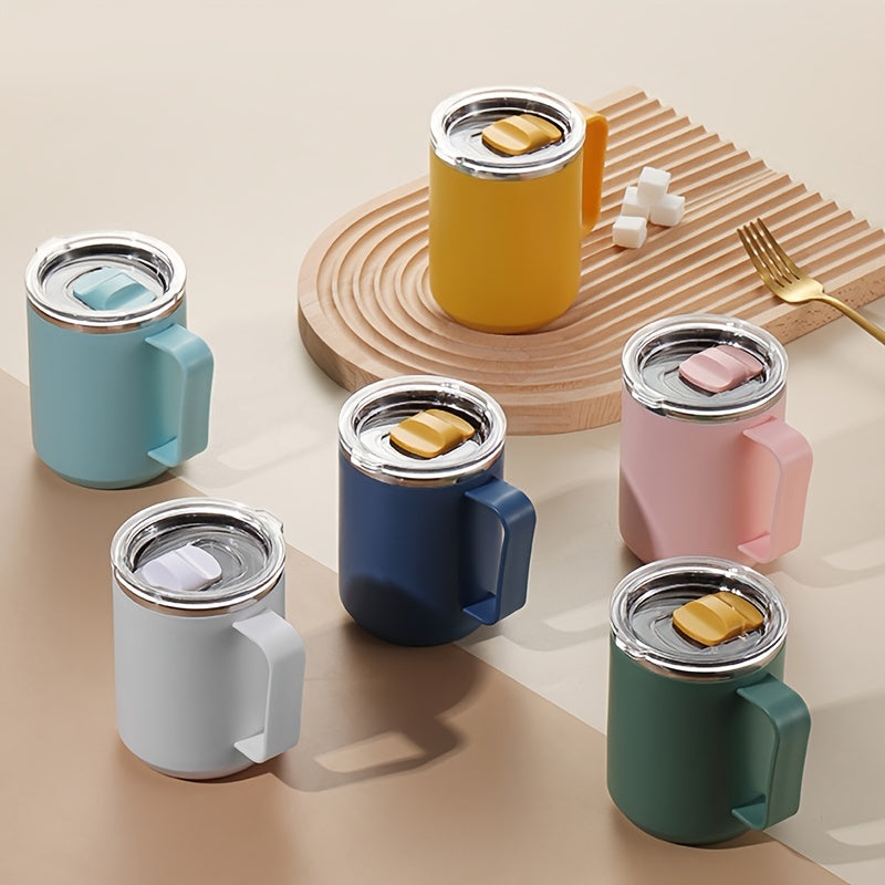 Ins Style Simple Office Water Cup with Lid and Handle Stainless Steel Afternoon Tea Coffee Mug
